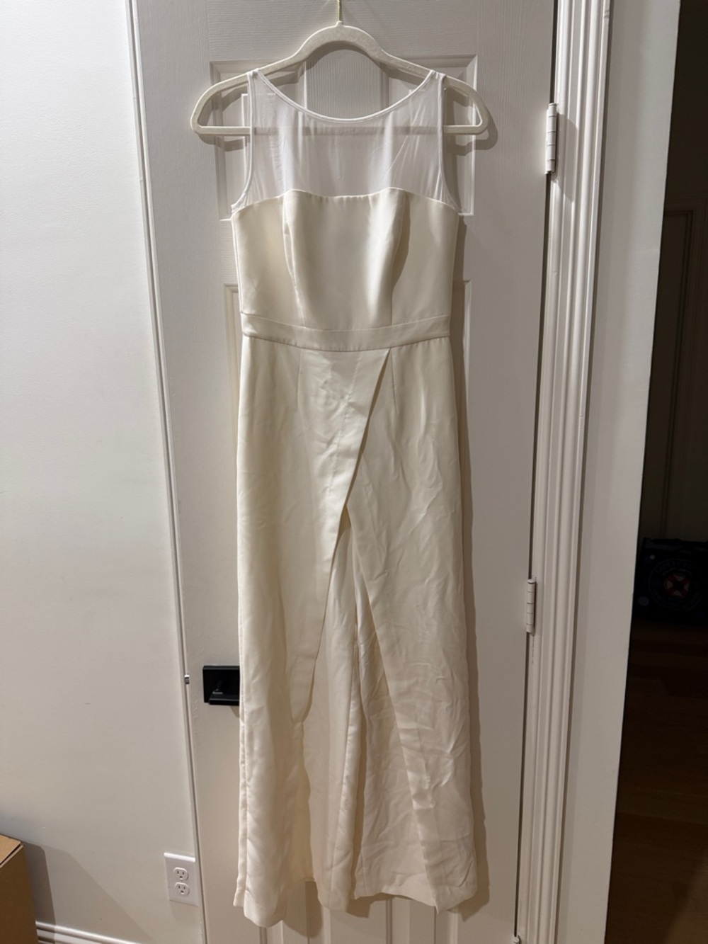 White House Black Market Ivory Sleeveless Jumpsuit with Sheer Yoke